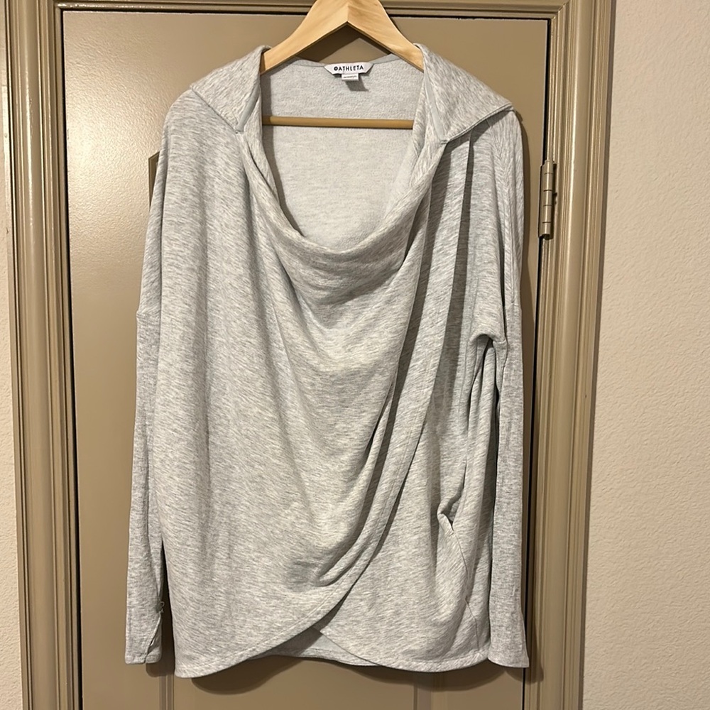 Athleta Light Gray Draped Hooded Sweater